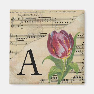 Purple Tulip Sheet Music Monogram Initial A Magnet