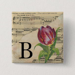 Purple Tulip Sheet Music Monogram Initial B 15 Cm Square Badge