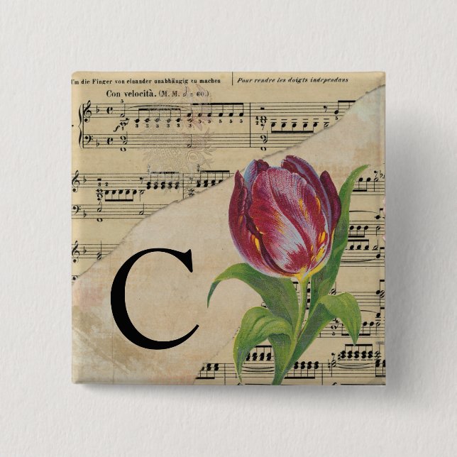 Purple Tulip Sheet Music Monogram Initial C 15 Cm Square Badge (Front)