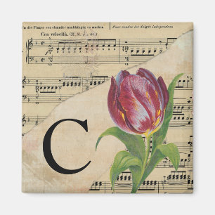 Purple Tulip Sheet Music Monogram Initial C Magnet