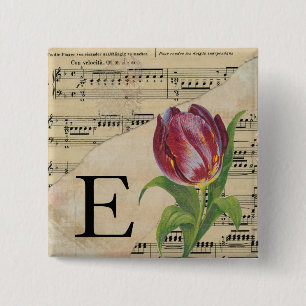 Purple Tulip Sheet Music Monogram Initial E 15 Cm Square Badge