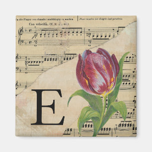 Purple Tulip Sheet Music Monogram Initial E Magnet