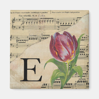 Purple Tulip Sheet Music Monogram Initial E Magnet