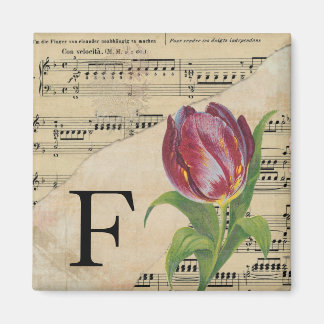 Purple Tulip Sheet Music Monogram Initial F Magnet