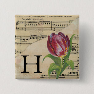 Purple Tulip Sheet Music Monogram Initial H 15 Cm Square Badge