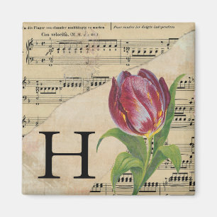 Purple Tulip Sheet Music Monogram Initial H Magnet