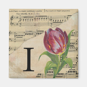 Purple Tulip Sheet Music Monogram Initial I Magnet