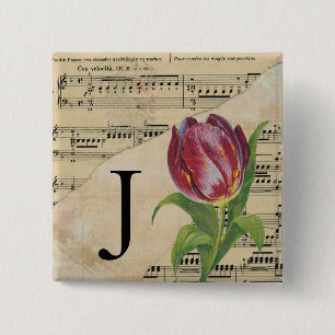 Purple Tulip Sheet Music Monogram Initial J 15 Cm Square Badge