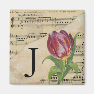 Purple Tulip Sheet Music Monogram Initial J Magnet