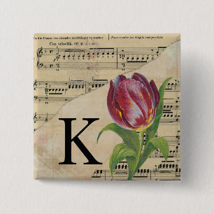 Purple Tulip Sheet Music Monogram Initial K 15 Cm Square Badge