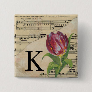 Purple Tulip Sheet Music Monogram Initial K 15 Cm Square Badge