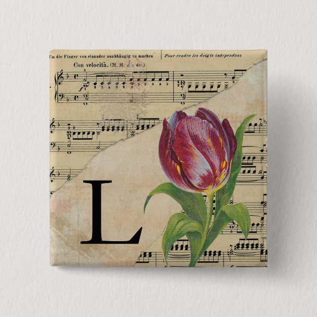 Purple Tulip Sheet Music Monogram Initial L 15 Cm Square Badge (Front)