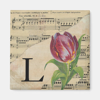 Purple Tulip Sheet Music Monogram Initial L Magnet