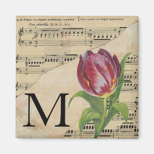 Purple Tulip Sheet Music Monogram Initial M Magnet
