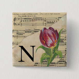 Purple Tulip Sheet Music Monogram Initial N 15 Cm Square Badge