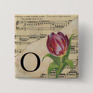 Purple Tulip Sheet Music Monogram Initial O 15 Cm Square Badge