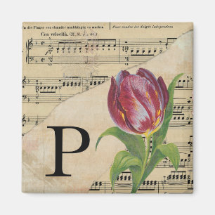 Purple Tulip Sheet Music Monogram Initial P Magnet