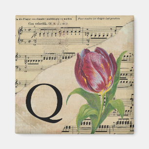 Purple Tulip Sheet Music Monogram Initial Q Magnet