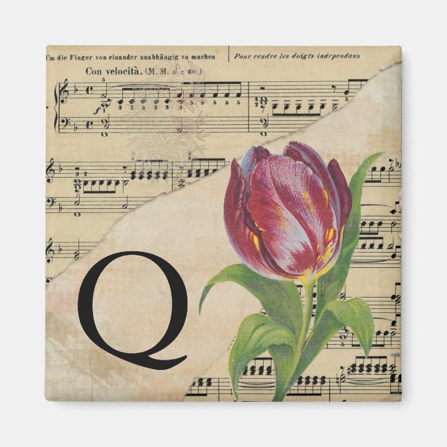 Purple Tulip Sheet Music Monogram Initial Q Magnet (Front)