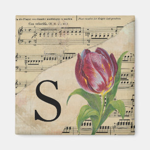 Purple Tulip Sheet Music Monogram Initial S Magnet