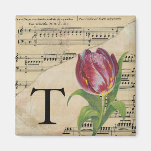 Purple Tulip Sheet Music Monogram Initial T Magnet