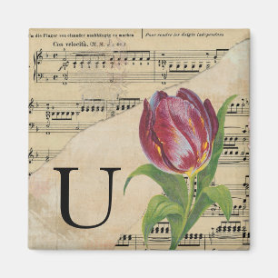 Purple Tulip Sheet Music Monogram Initial U Magnet