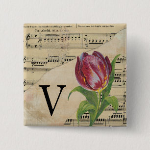 Purple Tulip Sheet Music Monogram Initial V 15 Cm Square Badge