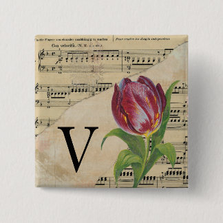 Purple Tulip Sheet Music Monogram Initial V 15 Cm Square Badge