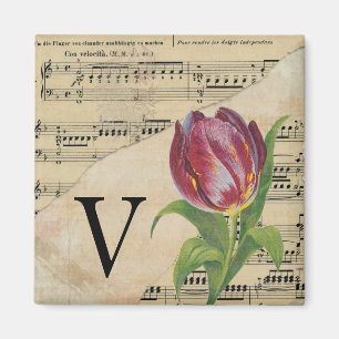 Purple Tulip Sheet Music Monogram Initial V Magnet