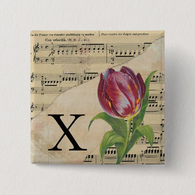 Purple Tulip Sheet Music Monogram Initial X 15 Cm Square Badge (Front)