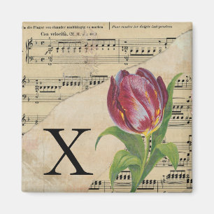 Purple Tulip Sheet Music Monogram Initial X Magnet