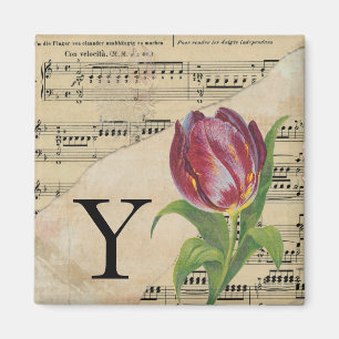 Purple Tulip Sheet Music Monogram Initial Y Magnet
