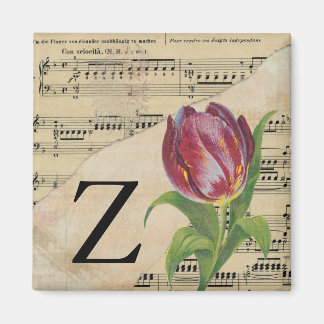 Purple Tulip Sheet Music Monogram Initial Z Magnet