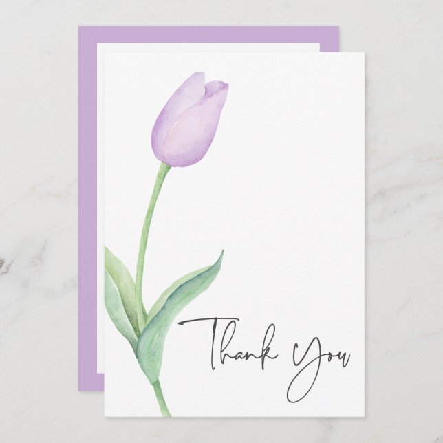 Purple Tulip Solo Bridal Shower Thank You Card (Front/Back)