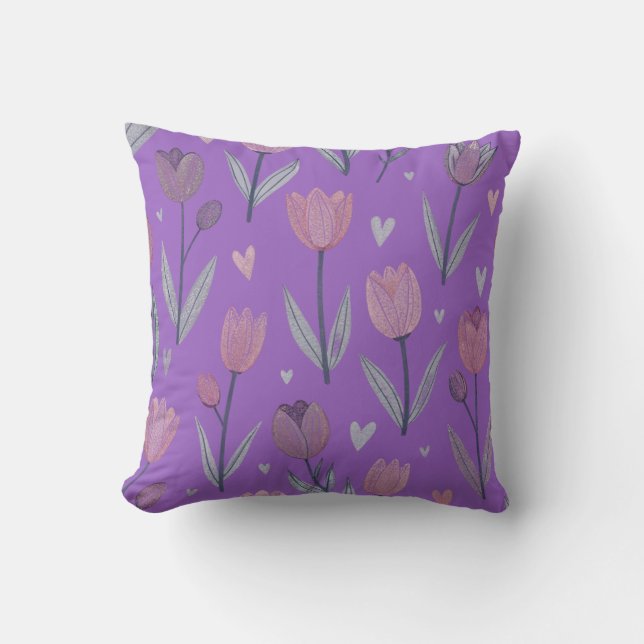 Purple Tulip Throw Pillow (Front)