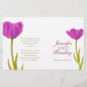 Purple tulip watercolor art wedding programme