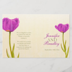 Purple tulip watercolor art wedding programme