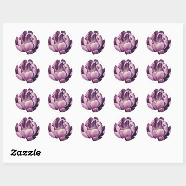 Purple Tulip Watercolor Illustration Classic Round Sticker (Sheet)