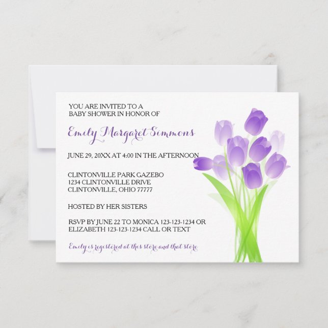 Purple Tulips - 3x5 BABY Shower Invitation (Front)
