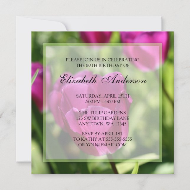 Purple Tulips 80th Birthday Party Invitations (Front)