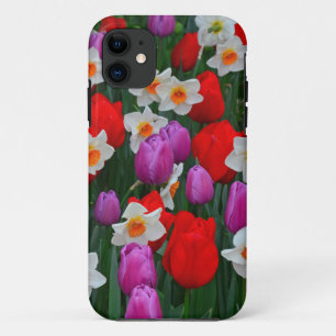 Purple tulips and white daffodils garden iPhone 11 case