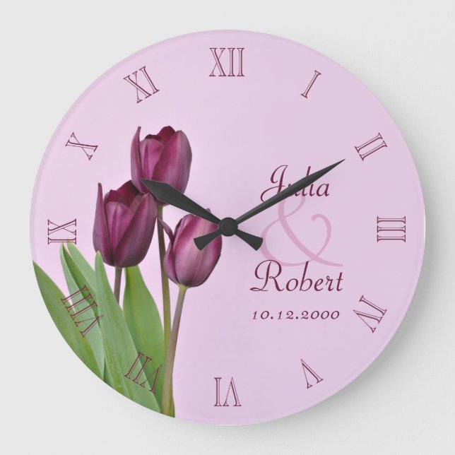 Purple tulips anniversary large clock (Front)