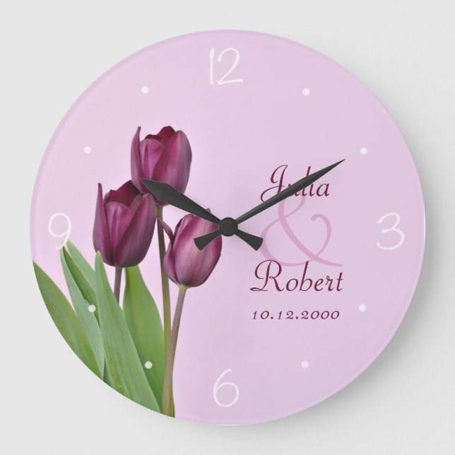 Purple tulips anniversary large clock (Front)