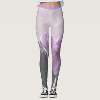 Purple Tulips Aqua Dragonflies 2 Leggings
