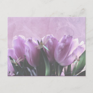 Purple Tulips Aqua Dragonflies Postcard