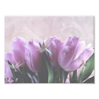 Purple Tulips Aqua Dragonflies Print