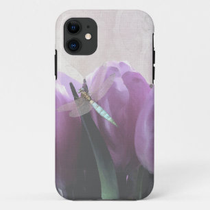 Purple Tulips Aqua Dragonfly iPhone 11 Case