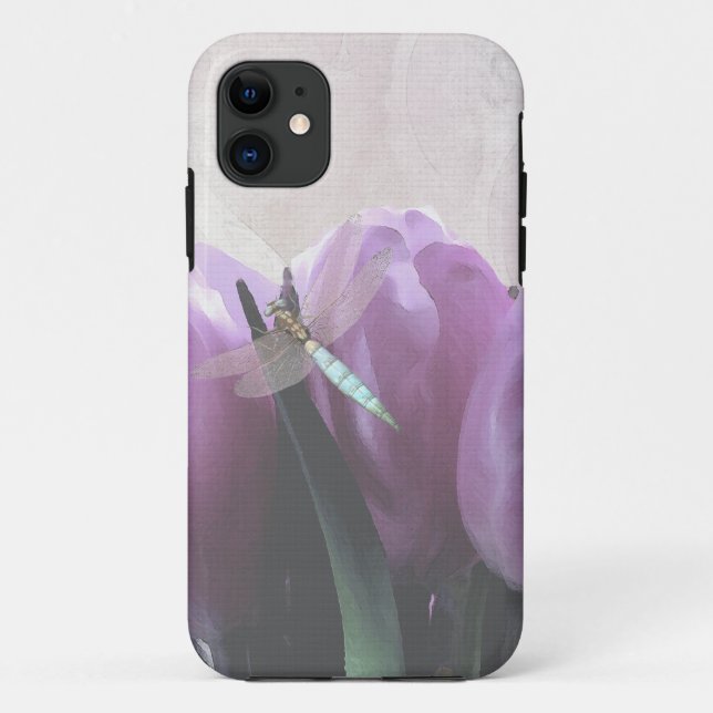 Purple Tulips Aqua Dragonfly Case-Mate iPhone Case (Back)