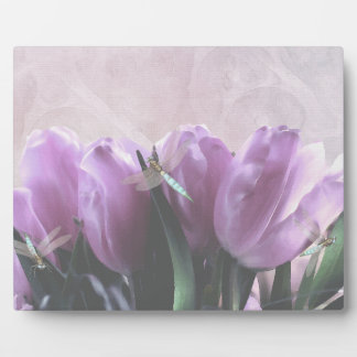 Purple Tulips Aqua Dragonfly Decorative Art Plaque