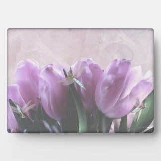 Purple Tulips Aqua Dragonfly Decorative Plaque